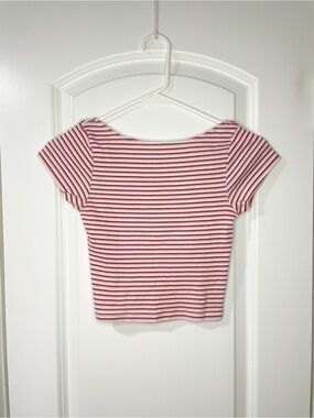 Fitz + Eddi White Pink & Red Stripped Crop Top